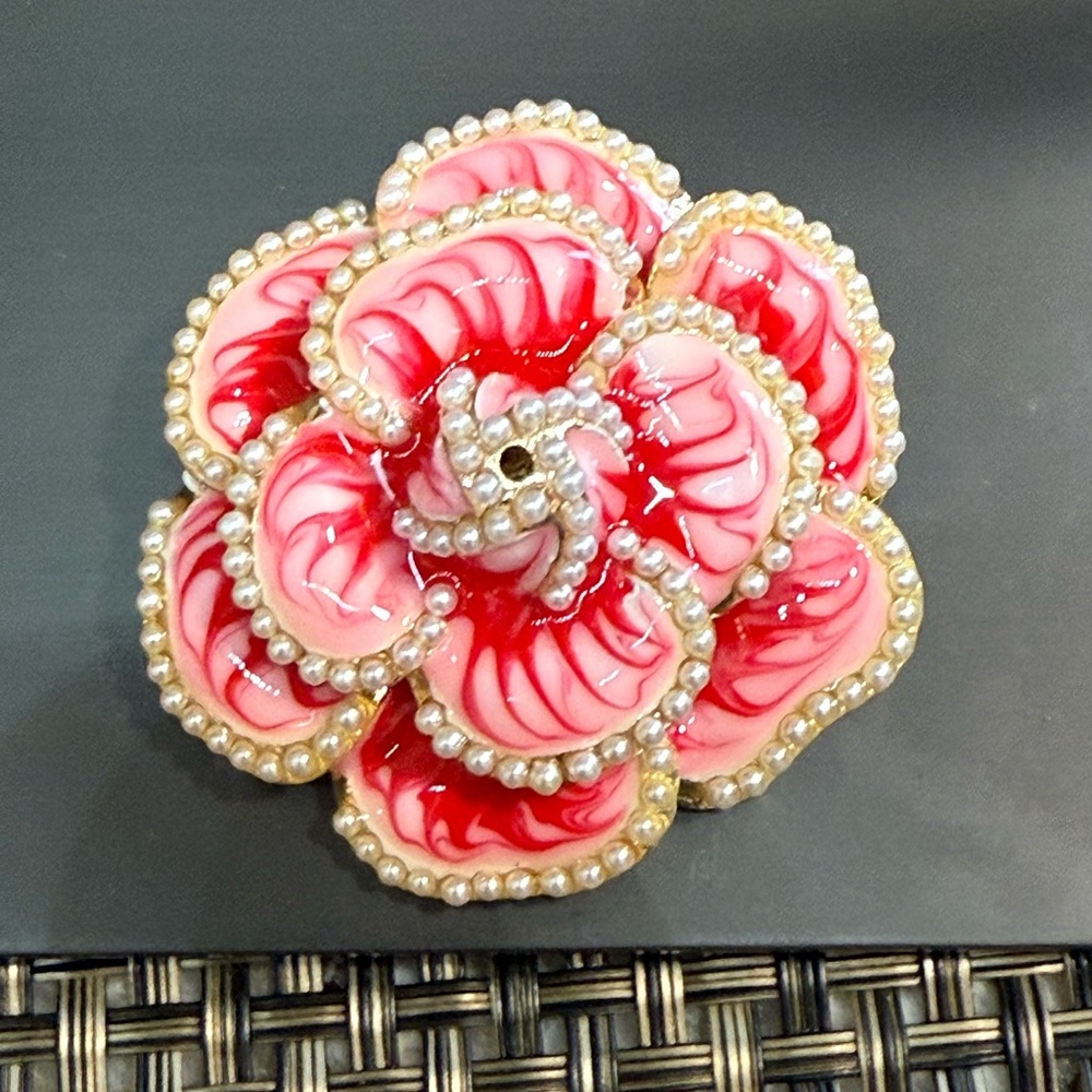 Vintage Pink Pearl-Trim Floral Brooch - Picture 1 of 4
